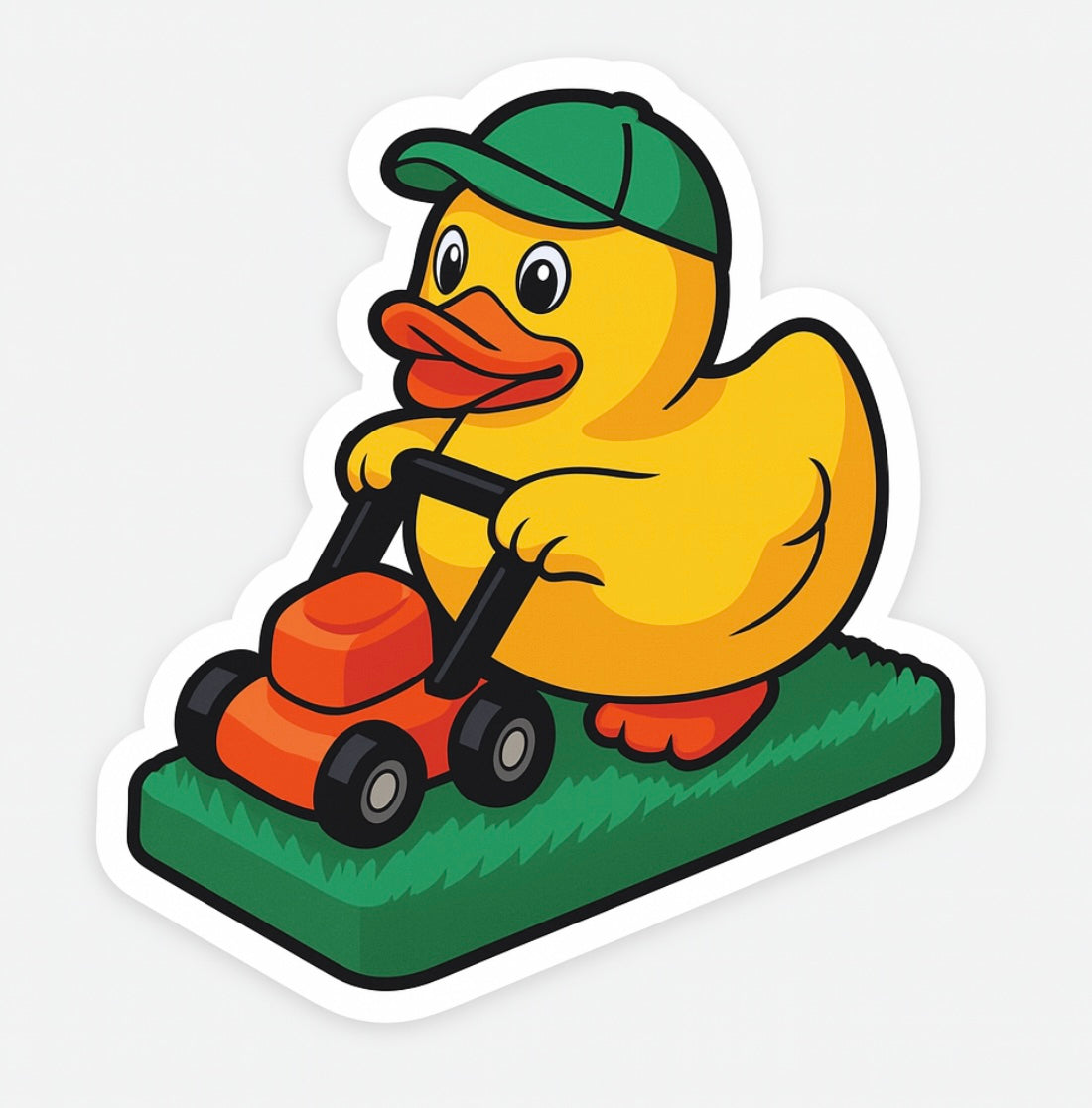 Mowing the Lawn Rubber Duck Sticker by Reed’s Rubber Ducks