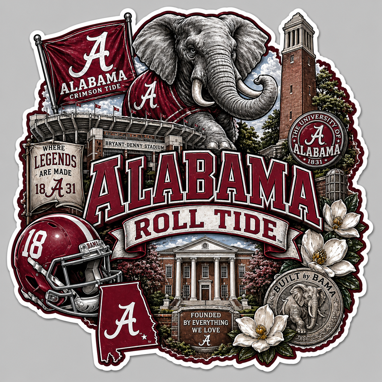 Alabama Roll Tide Die-Cut Waterproof Vinyl Sticker by Reed’s Rubber Ducks