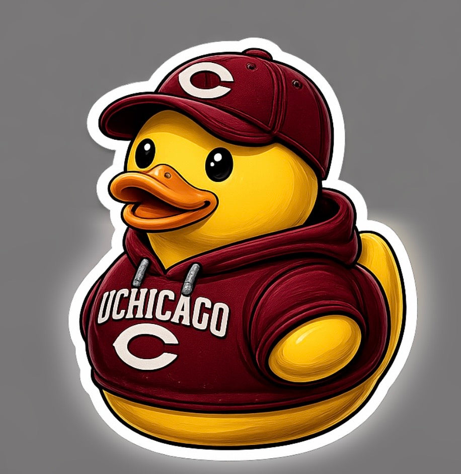University of Chicago Rubber Duck Sticker by Reed’s Rubber Ducks