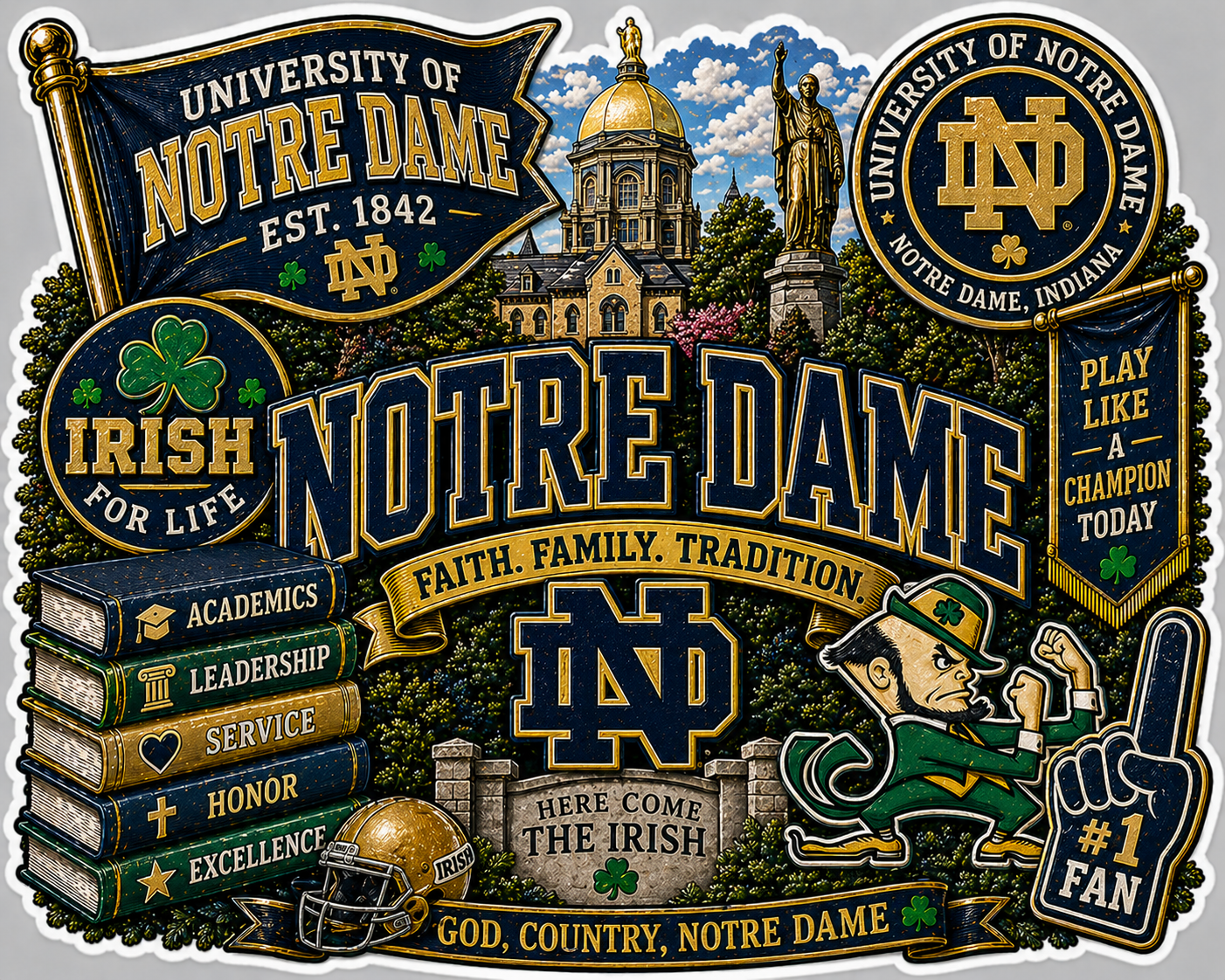 Notre Dame Die-Cut Waterproof Vinyl Sticker by Reed’s Rubber Ducks