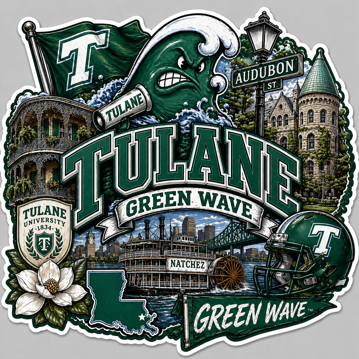 Tulane Die-Cut Waterproof Vinyl Sticker by Reed’s Rubber Ducks