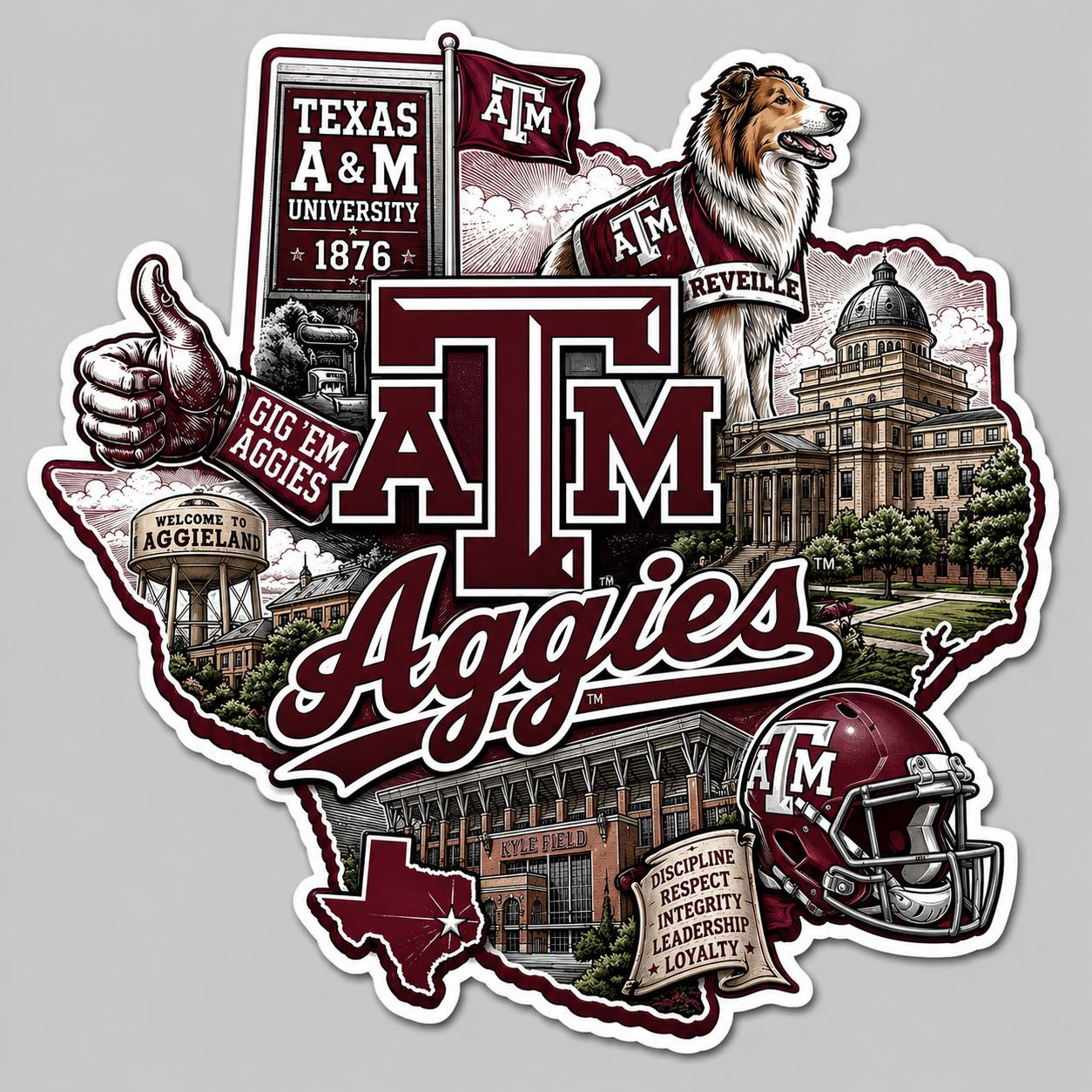 Texas A&M Aggies Die-Cut Waterproof Vinyl Sticker by Reed’s Rubber Ducks
