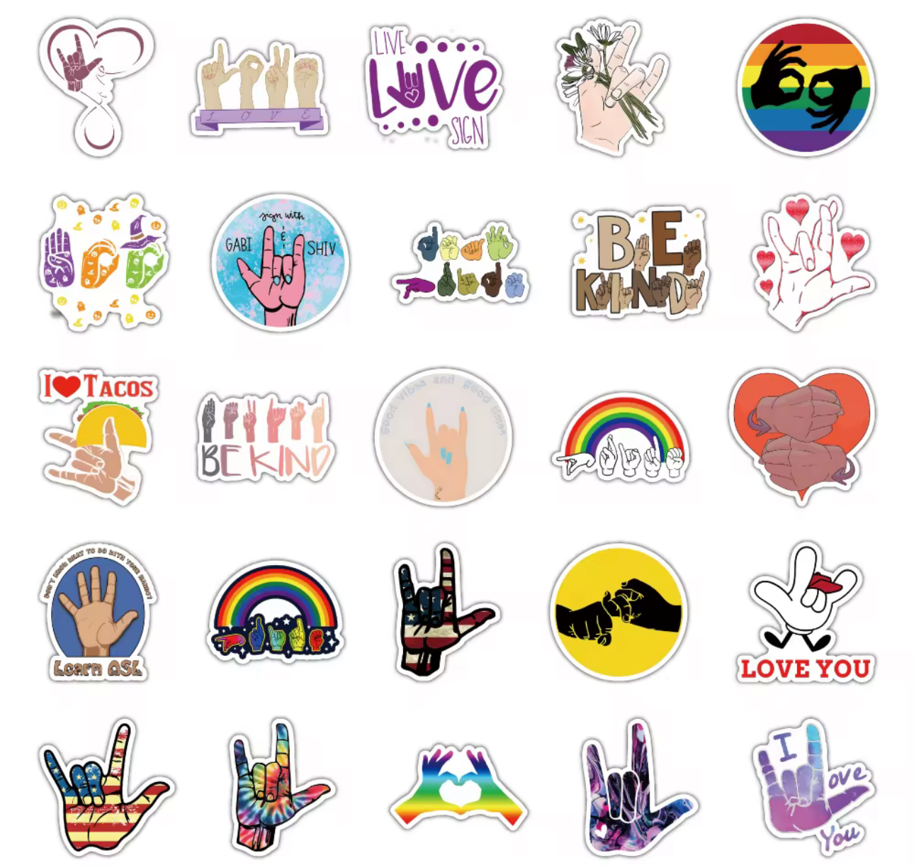 50Pcs ASL Vinyl Stickers