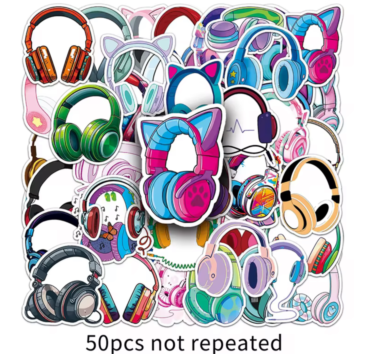 50Pcs Head Phone Vinyl Stickers
