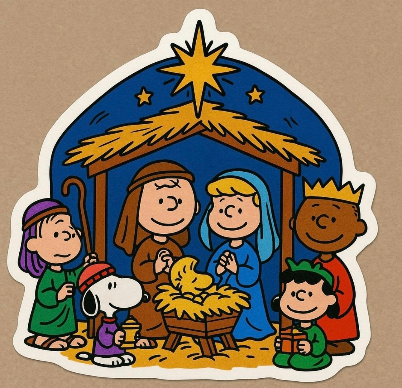 Charlie Brown Nativity Die-cut Waterproof Vinyl Sticker by Reed’s Rubber Ducks