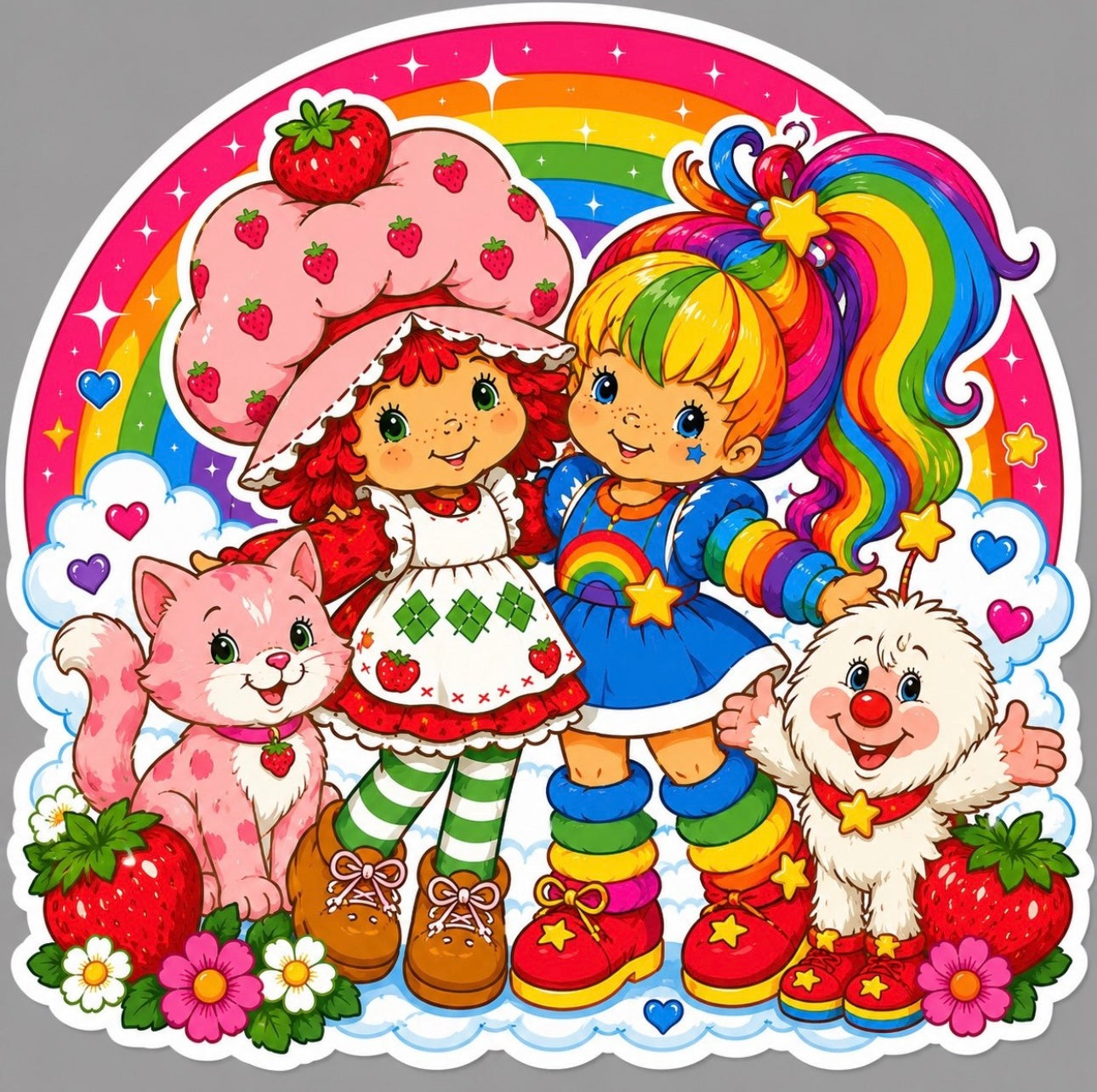 Strawberry Shortcake and Rainbow Brite w/FriendsDie-Cut Vinyl Waterproof Sticker/Nostalgia/Vintage/80’s Cartoons