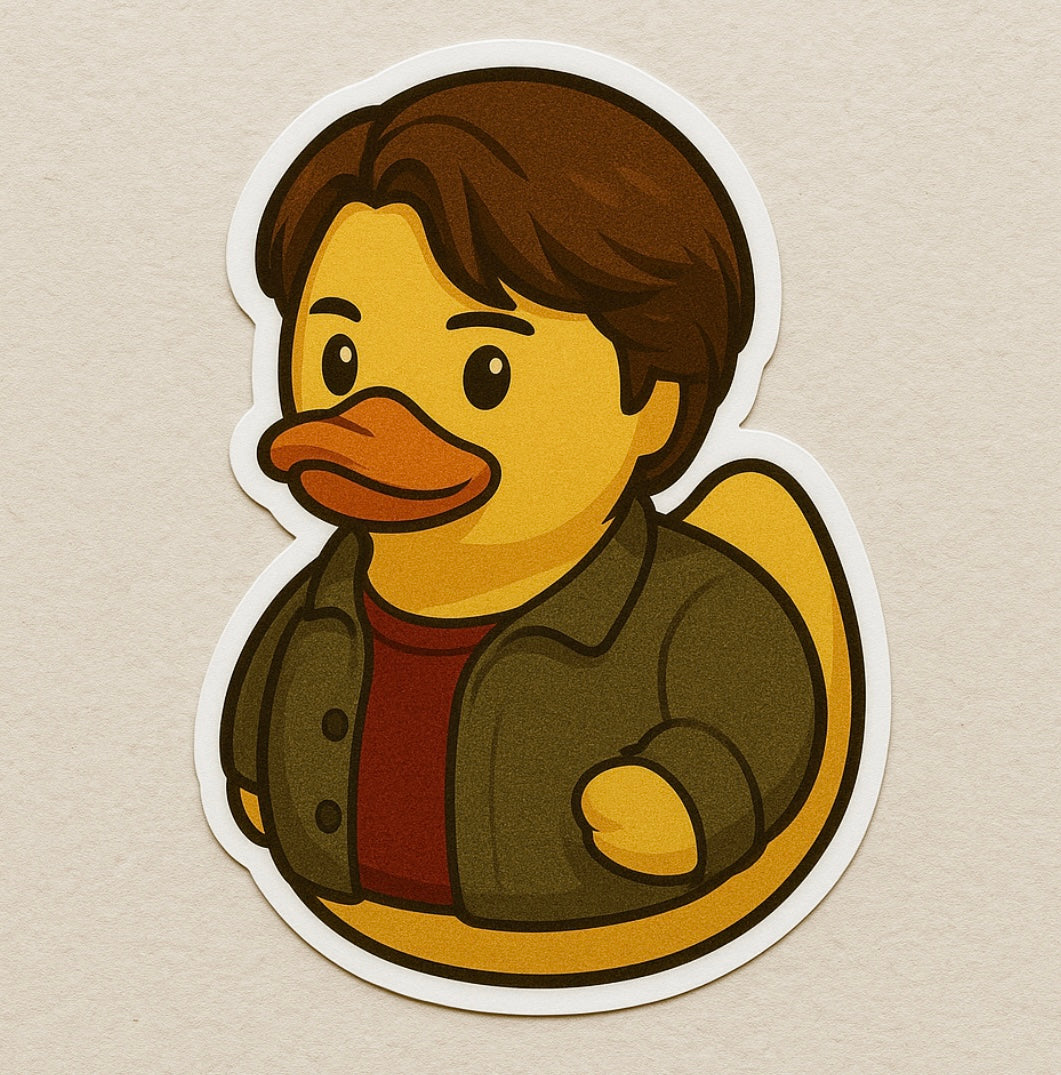 Dean Gilmore Girls duck decal featuring a rubber duck dressed like Dean from Gilmore Girls