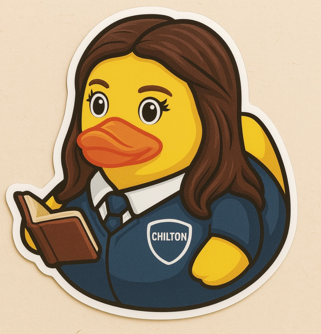 Gilmore Girls rubber duck sticker featuring a duck in Chilton uniform holding a book