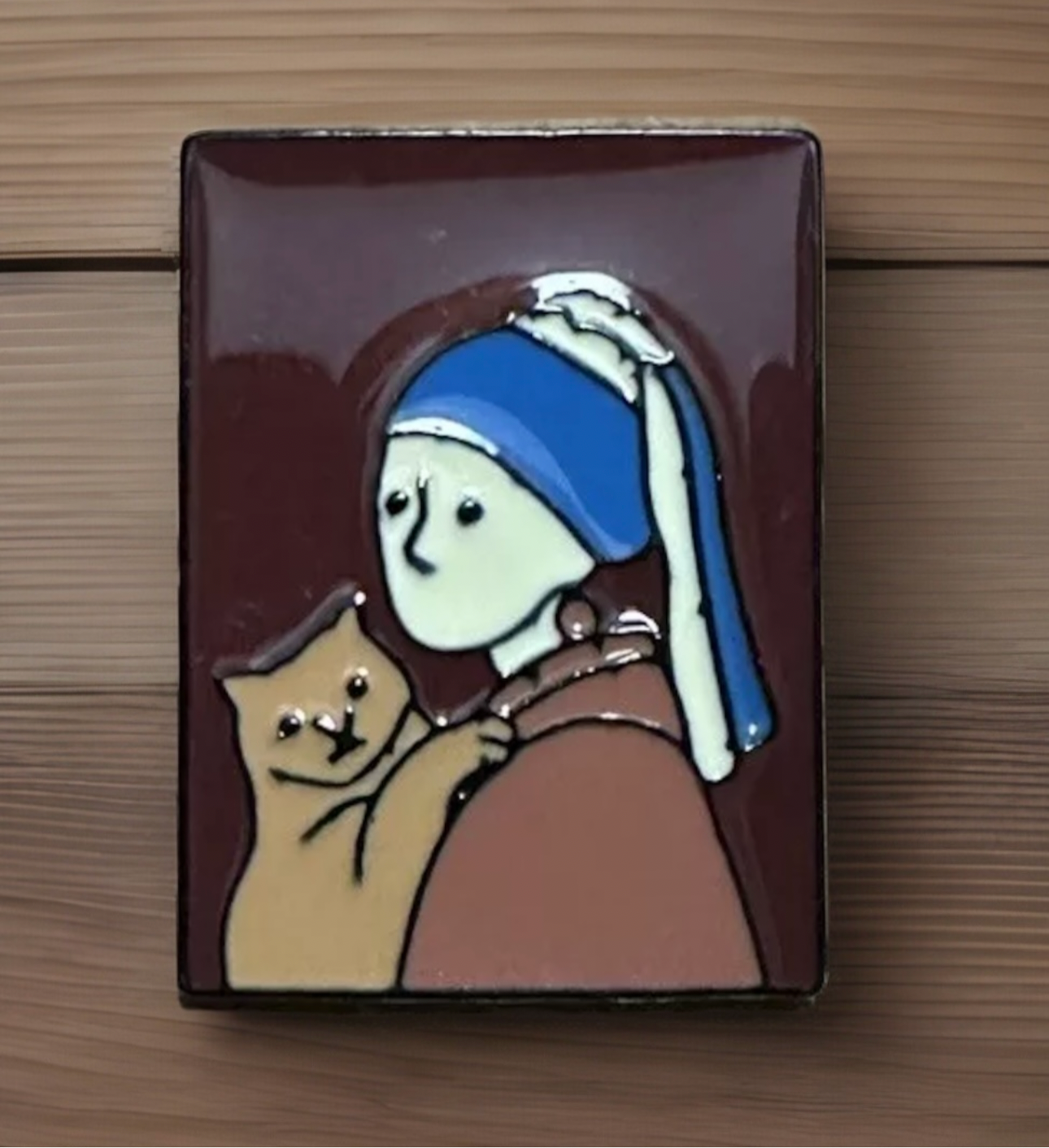 Girl with a pearl earring cat pin enamel brooch by Reed’s Rubber Ducks and Sensory Shop