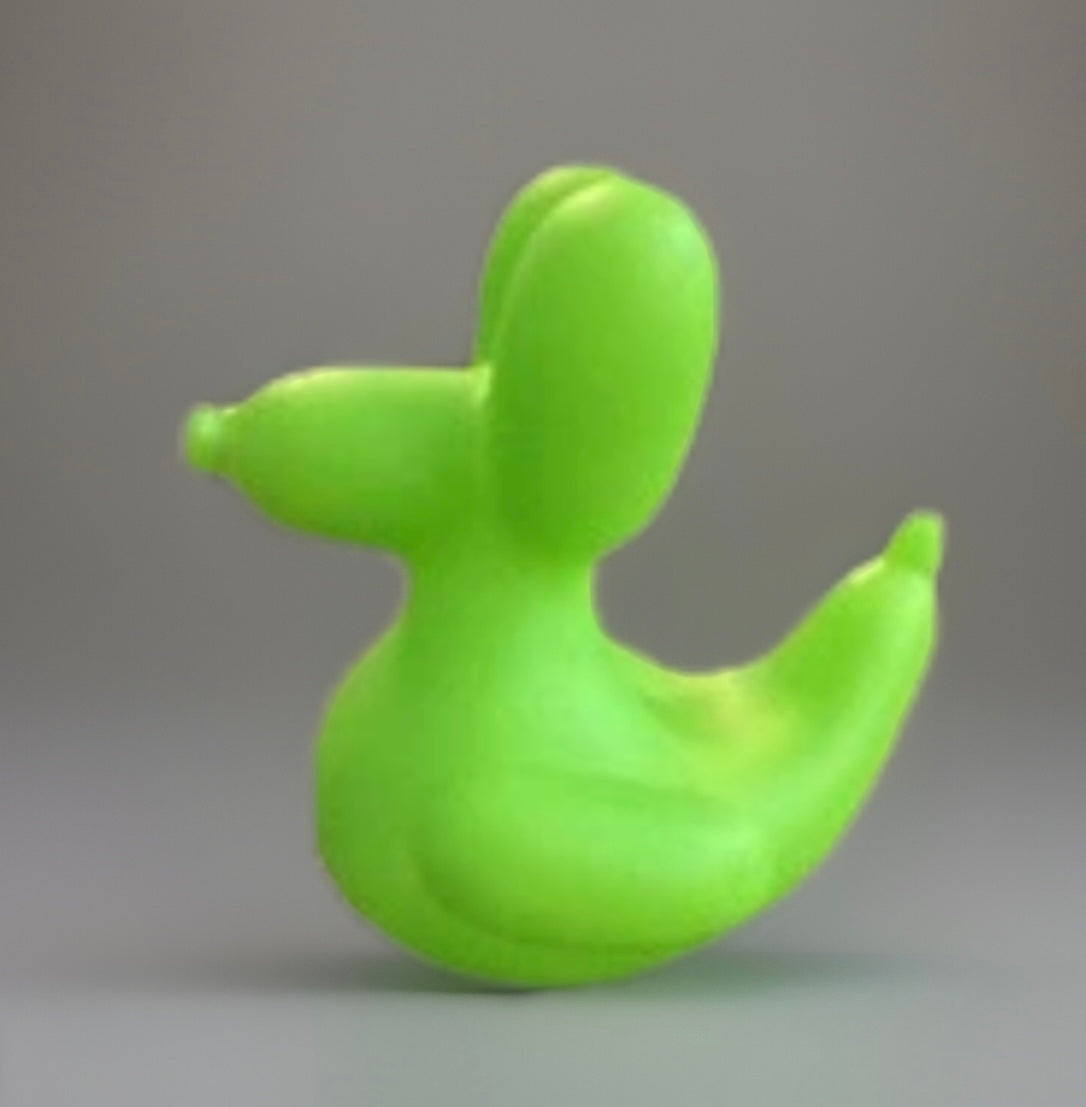 Green balloon animal rubber duck shaped like a playful balloon sculpture toy