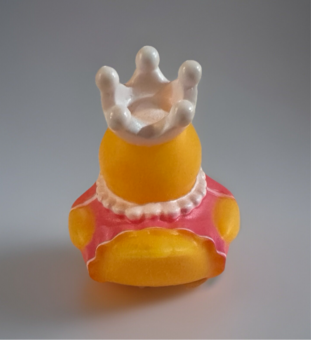 2 inch princess duck toy wearing a pink dress and white crown from Reed’s Rubber Ducks and Sensory Shop