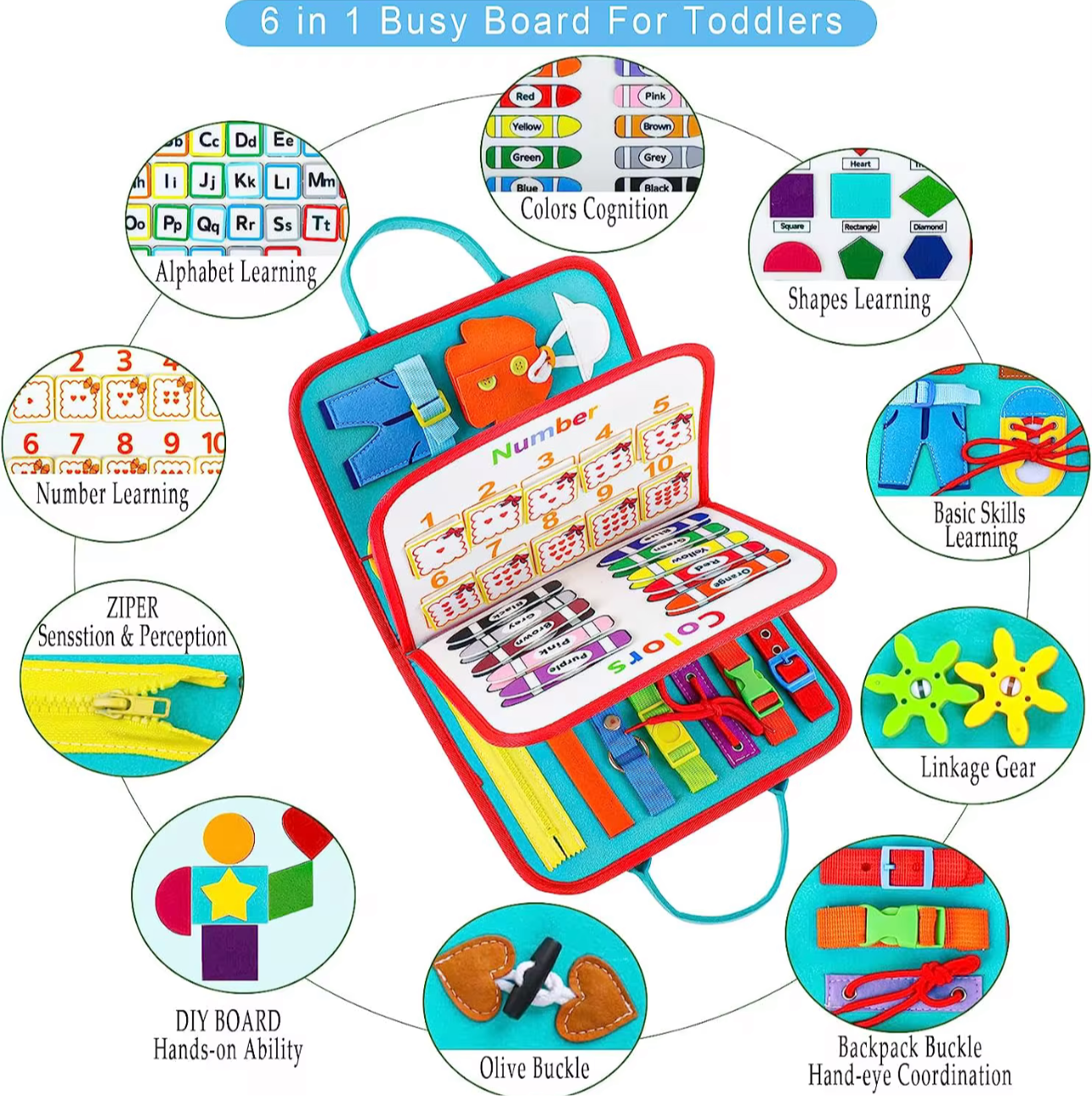 Space Montessori busy book 6 in 1 toddler busy board with colors shapes numbers and motor skills activities