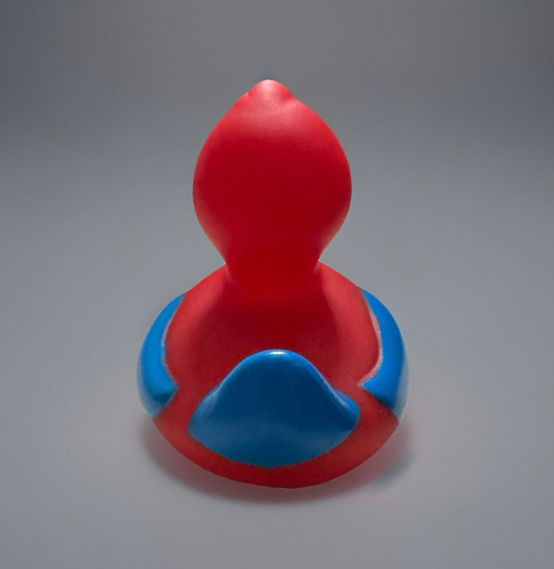 Red and blue Spider Man rubber duck from Reed’s Rubber Ducks and Sensory Shop viewed from above