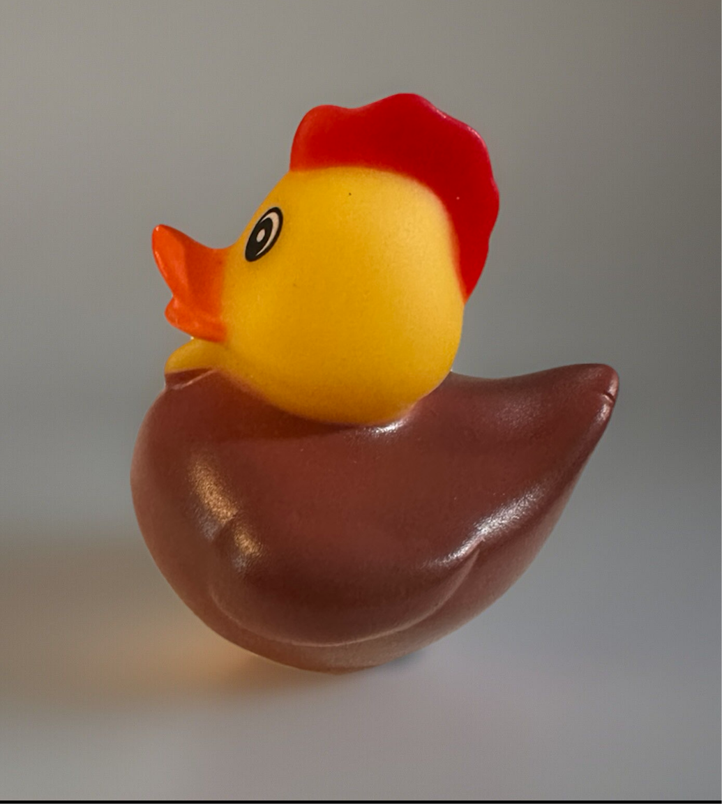 Reed’s Rubber Ducks and Sensory Shop turkey rubber duck with yellow head, red comb, and brown body