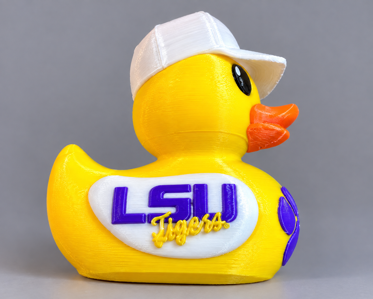 LSU 3D Printed Duck made by Reeds Rubber Ducks and Sensory Shop