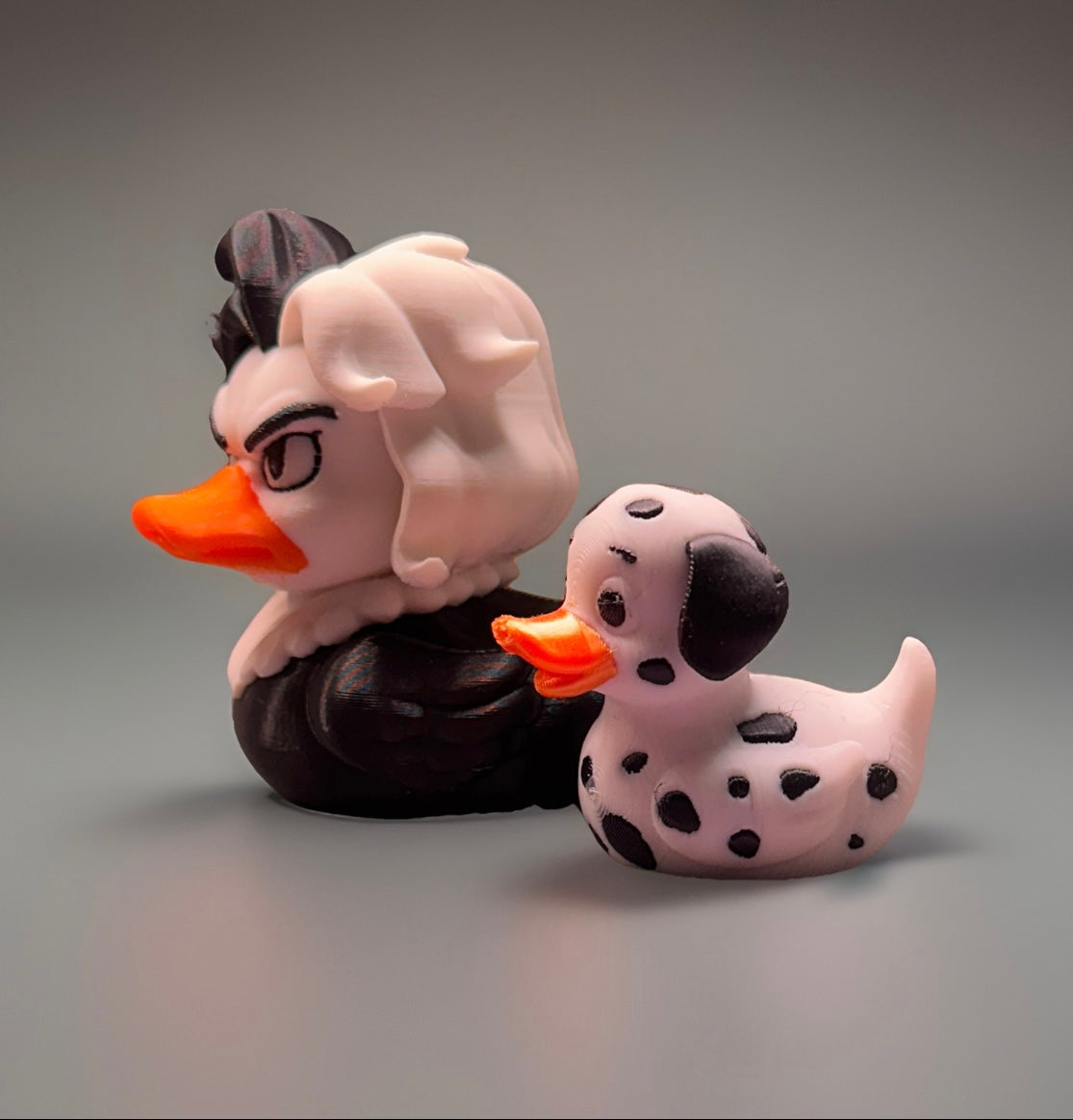 3D Printed Cruella Duck and Dalmatian by Reed’s Rubber Ducks