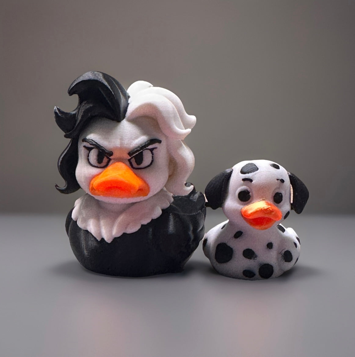 3D Printed Cruella Duck and Dalmatian by Reed’s Rubber Ducks