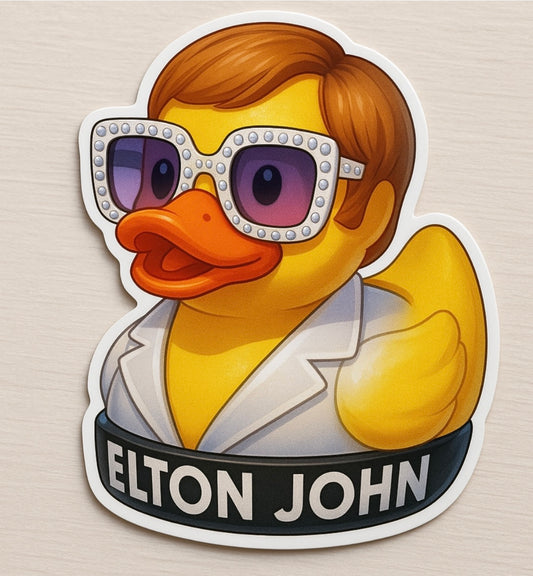 Elton John Rubber Duck Sticker by Reed’s Rubber Ducks