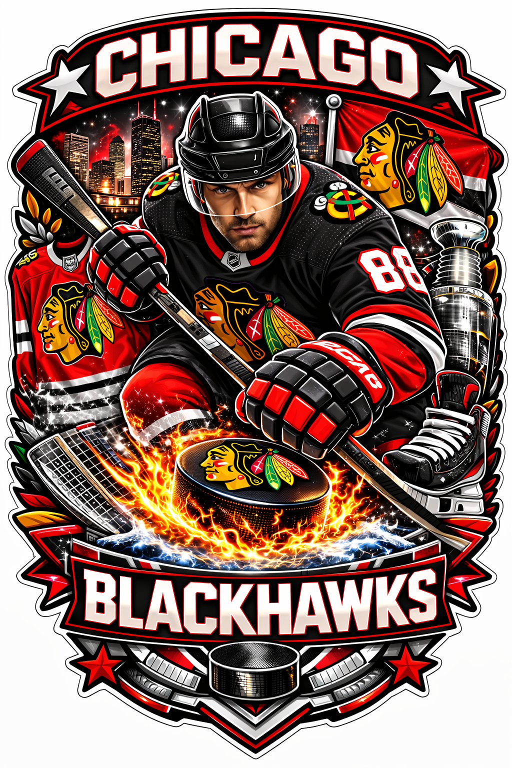 Chicago Blackhawks Die-Cut Vinyl Waterproof Sticker