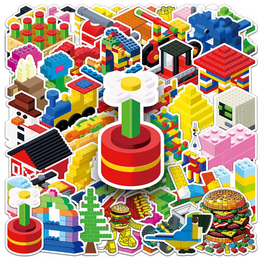 50Pcs Multi Colored Blocks Vinyl Stickers