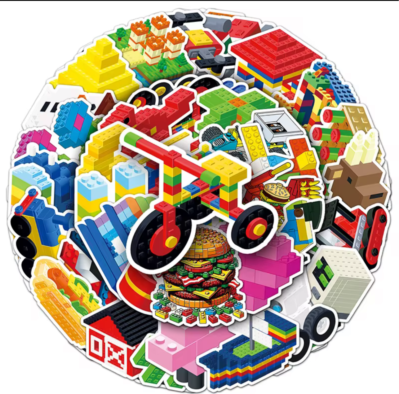 50Pcs Multi Colored Blocks Vinyl Stickers