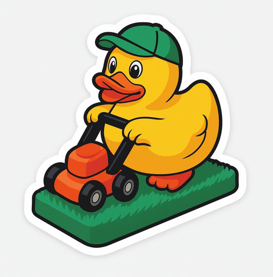 Mowing the Lawn Rubber Duck Sticker by Reed’s Rubber Ducks