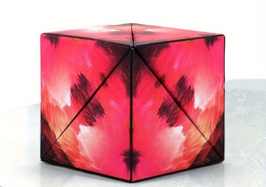 Reed’s Rubber Ducks 3D shifting magic cube with red and black abstract feather design