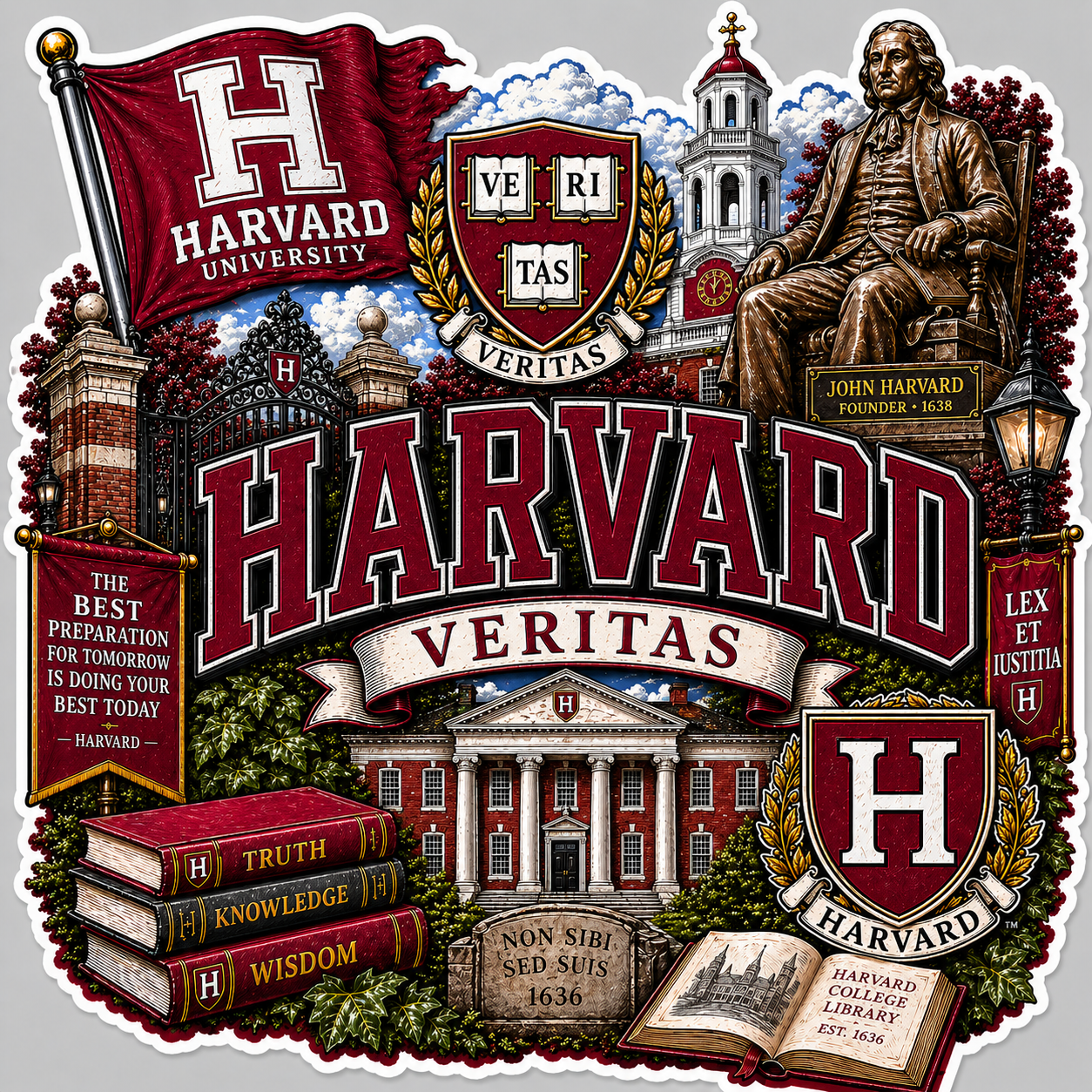 Harvard Die-Cut Waterproof Vinyl Sticker by Reed’s Rubber Ducks