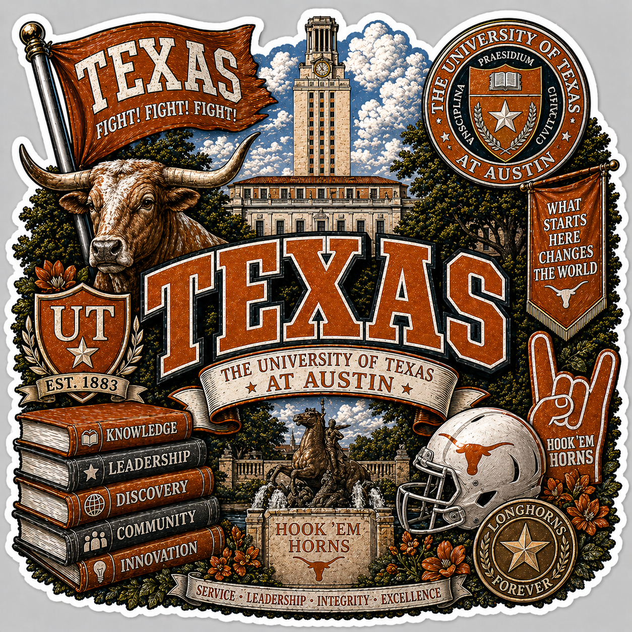 Texas Longhorns Die-Cut Waterproof Vinyl Sticker by Reed’s Rubber Ducks