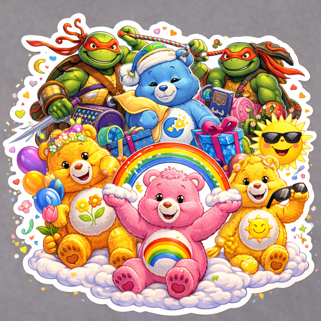 Teenage Mutant Ninja Turtles/Care Bears Die-Cut Sticker by Reed’s Rubber Ducks
