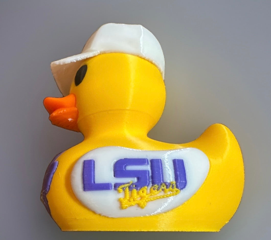 LSU 3D Printed Duck made by Reeds Rubber Ducks and Sensory Shop