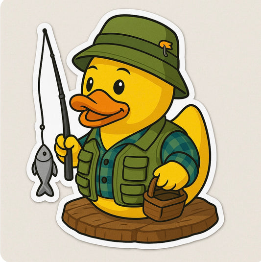 Fisherman Rubber Duck Sticker by Reed’s Rubber Ducks