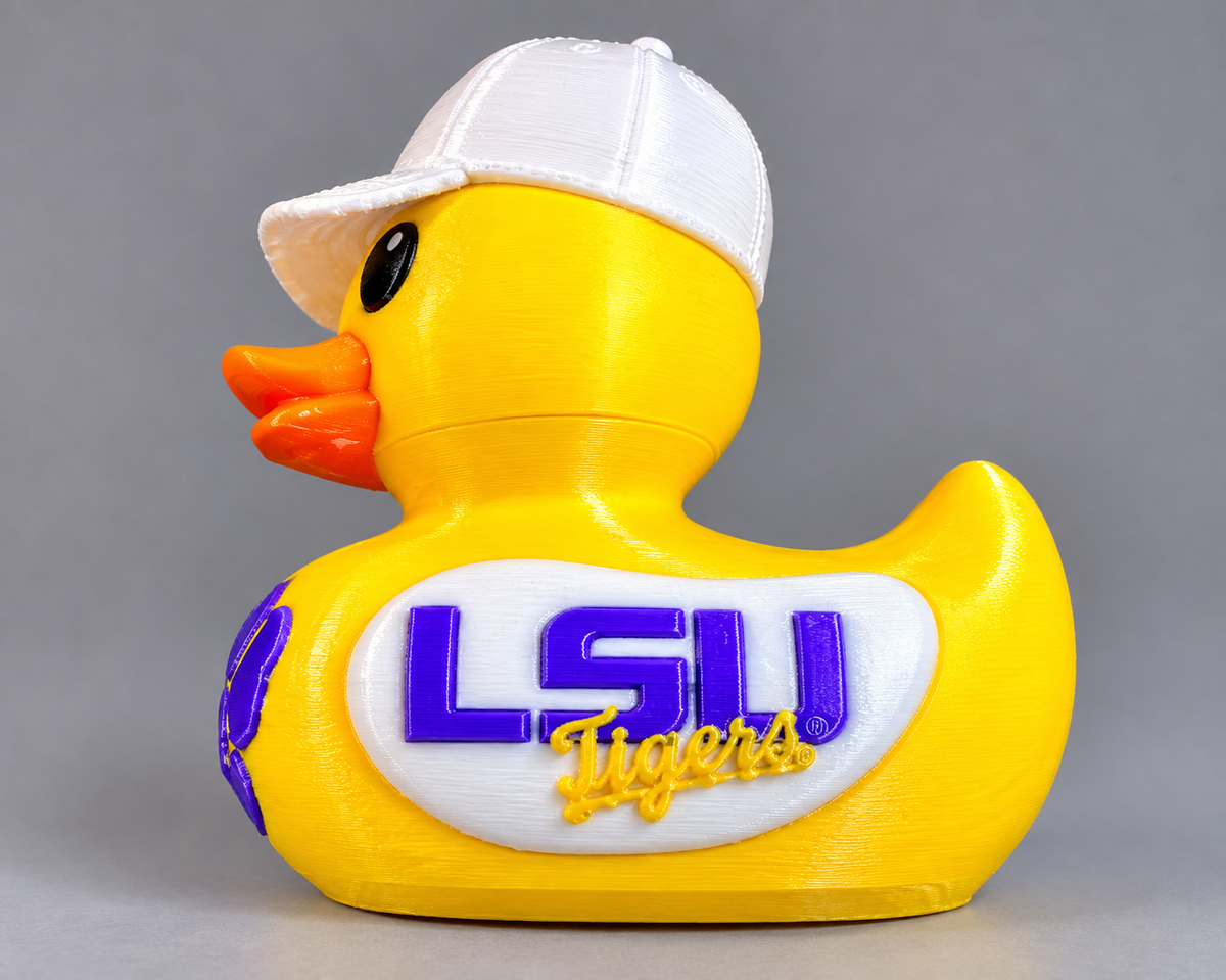 LSU 3D Printed Duck made by Reeds Rubber Ducks and Sensory Shop