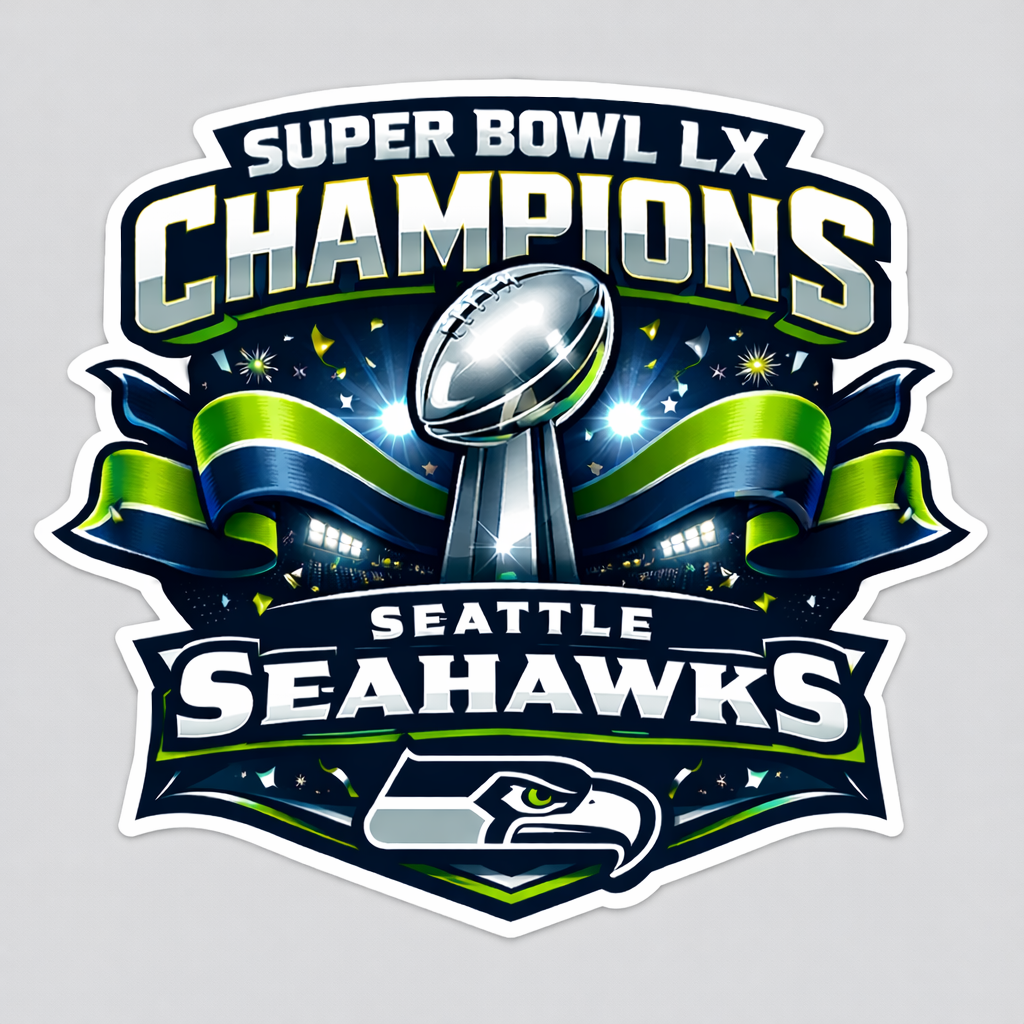 Super Bowl LX Seattle Seahawks Champions Die-cut Waterproof Vinyl Sticker by Reed’s Rubber Ducks