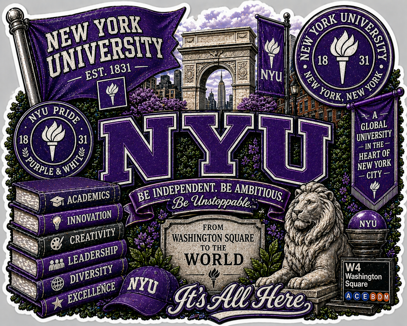 NYU Die-Cut Waterproof Vinyl Sticker by Reed’s Rubber Ducks