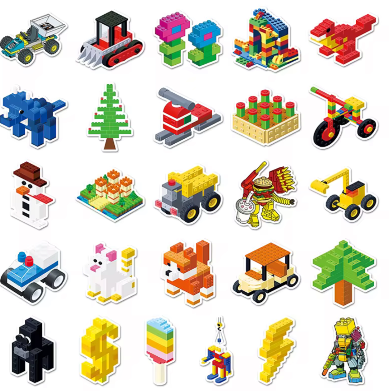 50Pcs Multi Colored Blocks Vinyl Stickers