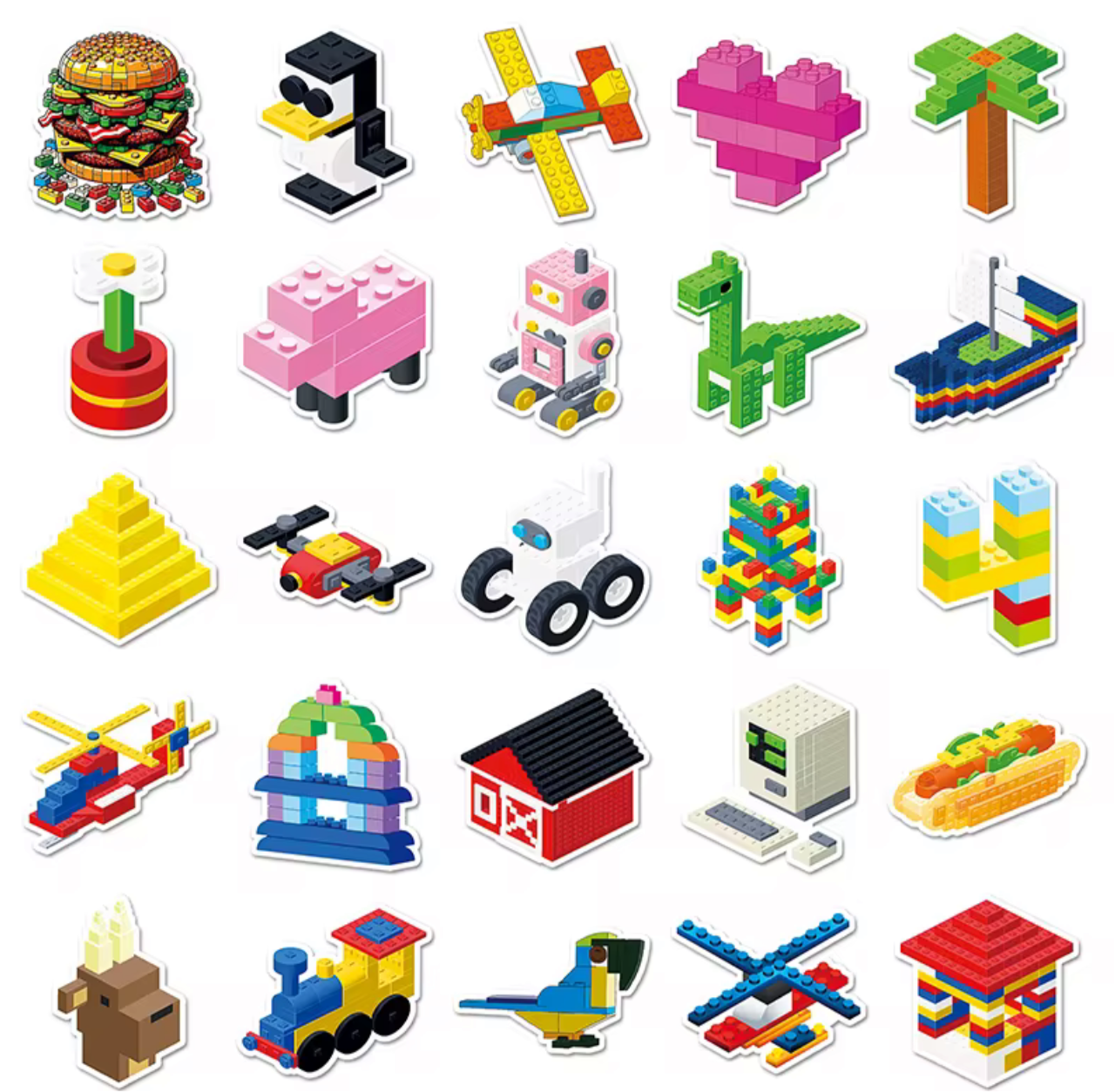 50Pcs Multi Colored Blocks Vinyl Stickers