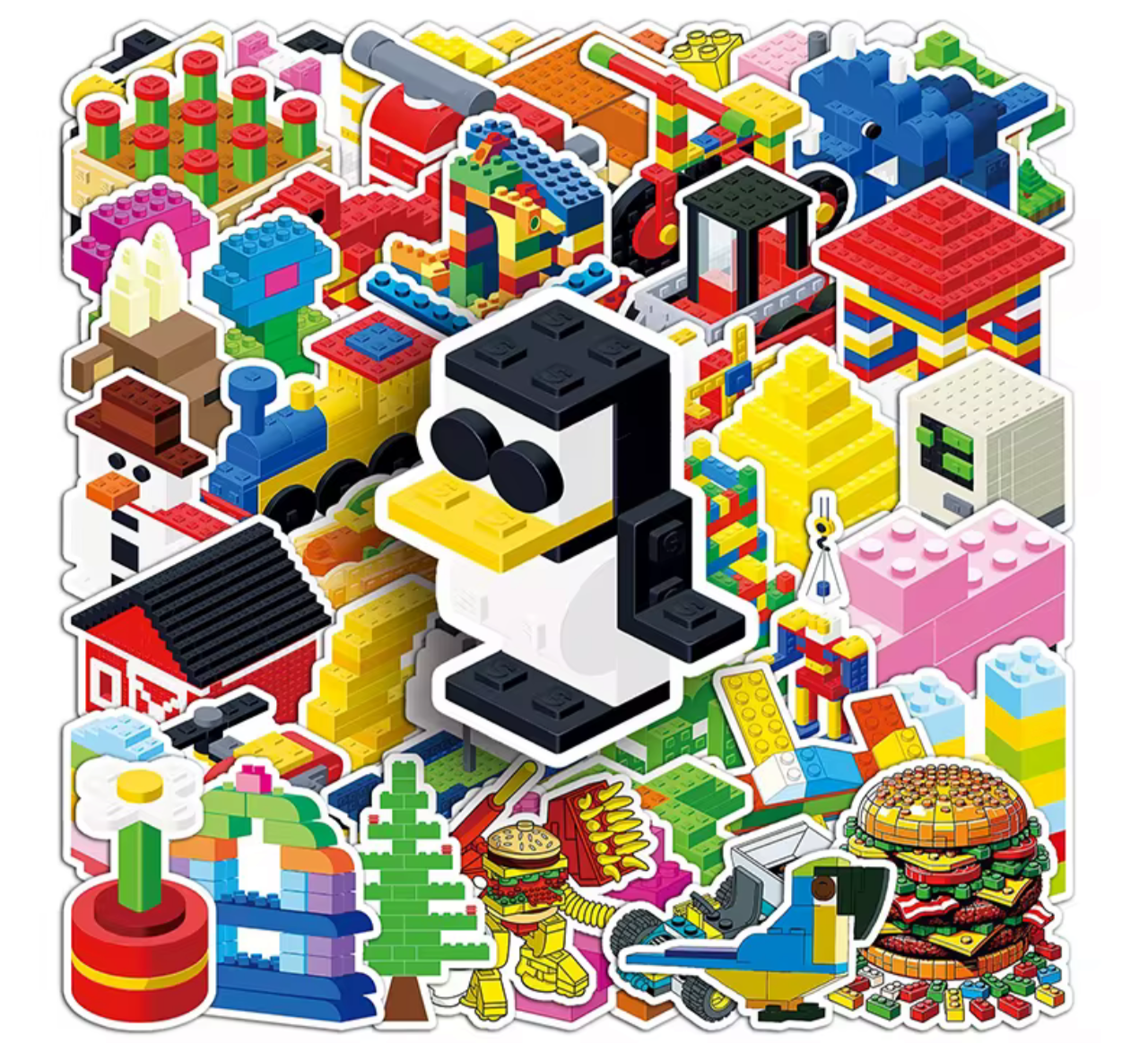 50Pcs Multi Colored Blocks Vinyl Stickers