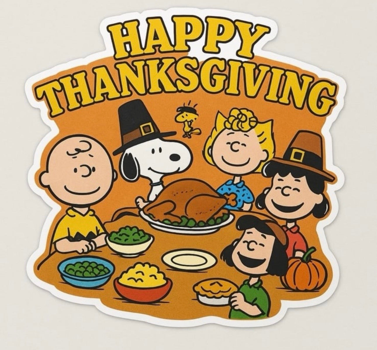Charlie Brown Thanksgiving Die-cut Waterproof Vinyl Sticker by Reed’s Rubber Ducks
