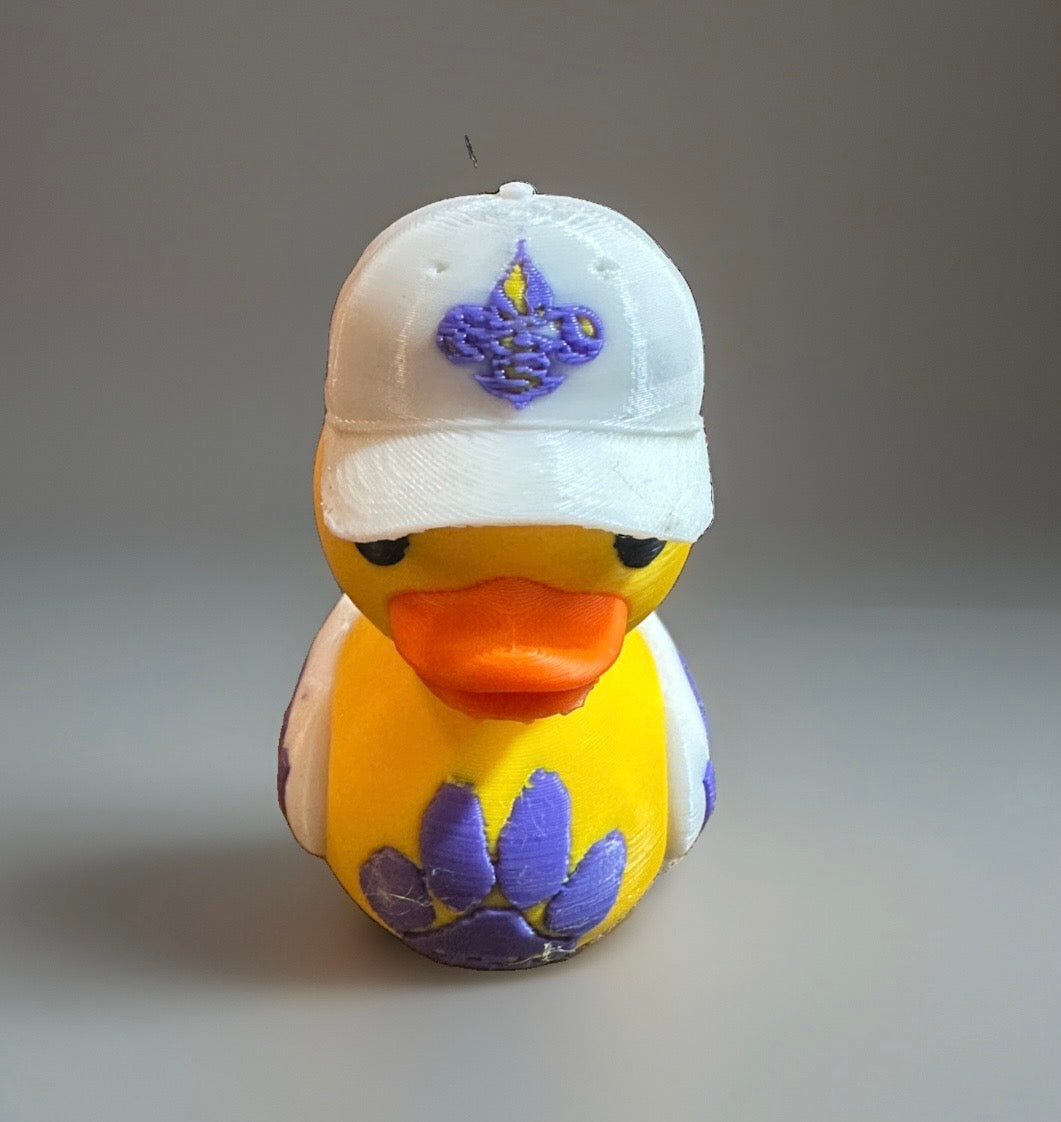 LSU 3D Printed Duck made by Reeds Rubber Ducks and Sensory Shop