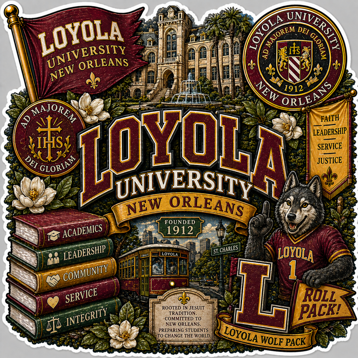 Loyola University of New Orleans Die-Cut Waterproof Vinyl Sticker by Reed’s Rubber Ducks
