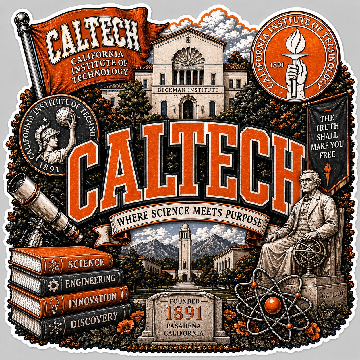 Caltech Die-Cut Waterproof Vinyl Sticker by Reed’s Rubber Ducks