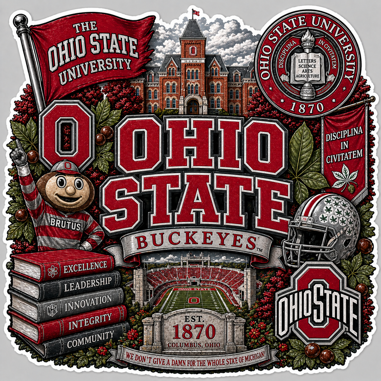 Ohio State Die-Cut Waterproof Vinyl Sticker by Reed’s Rubber Ducks