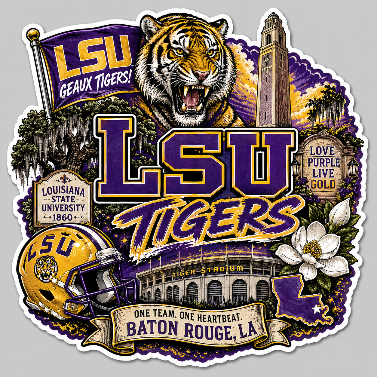 LSU Die-Cut Waterproof Vinyl Sticker by Reed’s Rubber Ducks