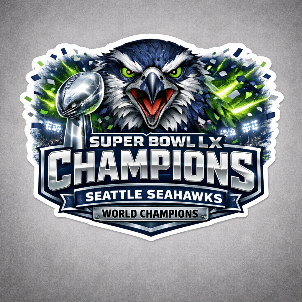Super Bowl LX Seattle Seahawks Champions Die-cut Waterproof Vinyl Sticker by Reed’s Rubber Ducks