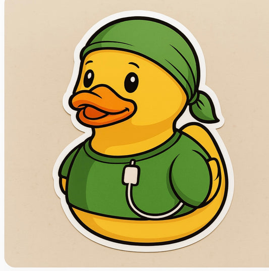 Medical Disorder/Disease patient Rubber Duck Sticker by Reed’s Rubber Ducks-Green Outfit