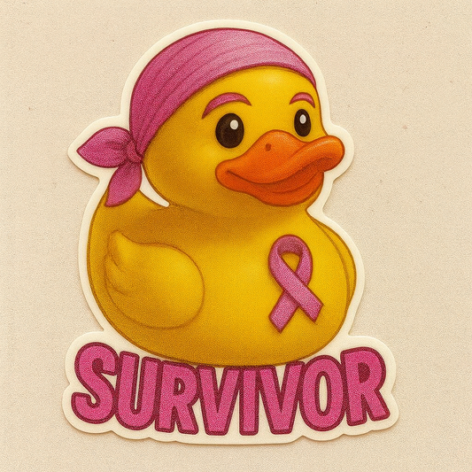 Breast Cancer Survivor Rubber Duck Sticker by Reed’s Rubber Ducks-Pink Outfit