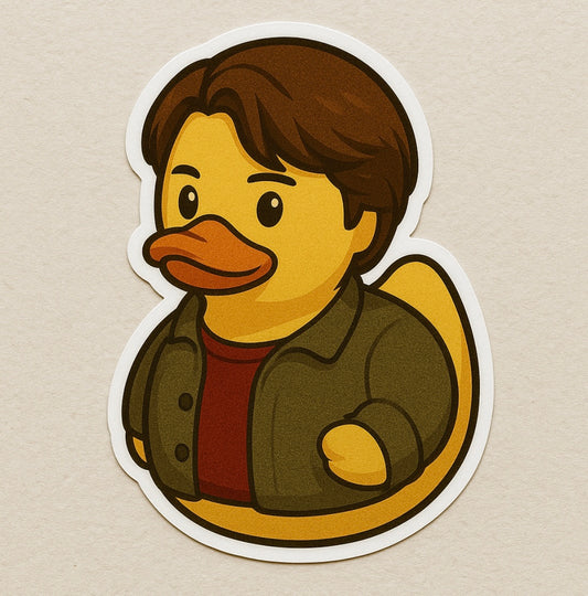 Dean Gilmore Girls duck decal featuring a rubber duck dressed like Dean from Gilmore Girls