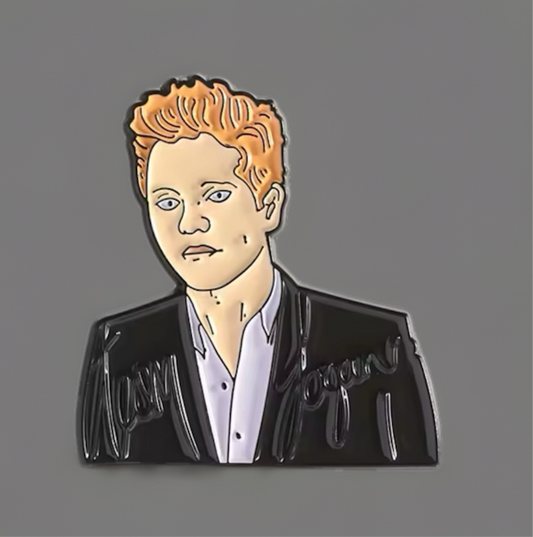 Gilmore Girls Team Logan pin featuring a stylized character with red hair and black jacket