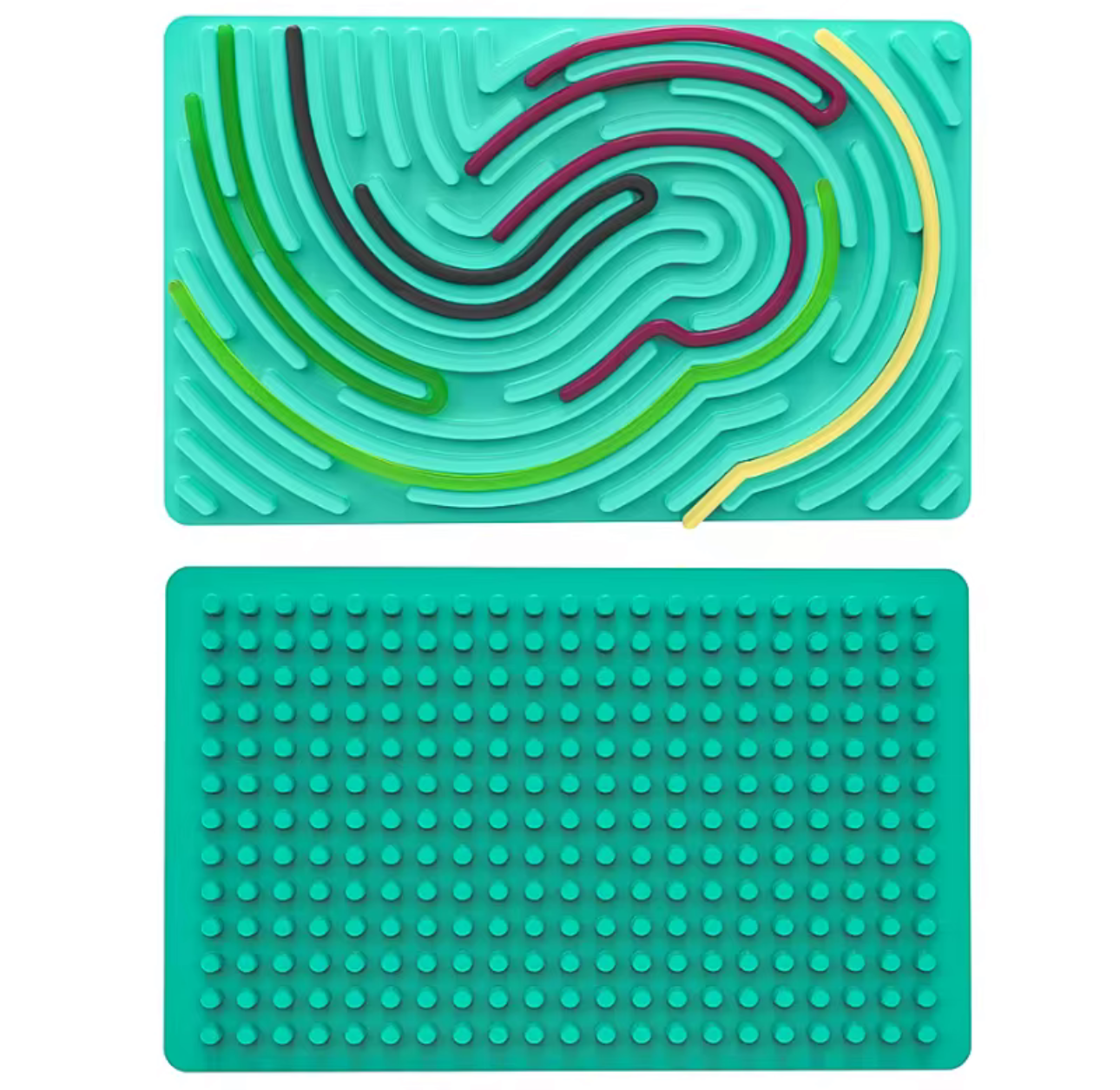 Green sensory activity mat with raised maze paths and textured tactile surface for sensory play